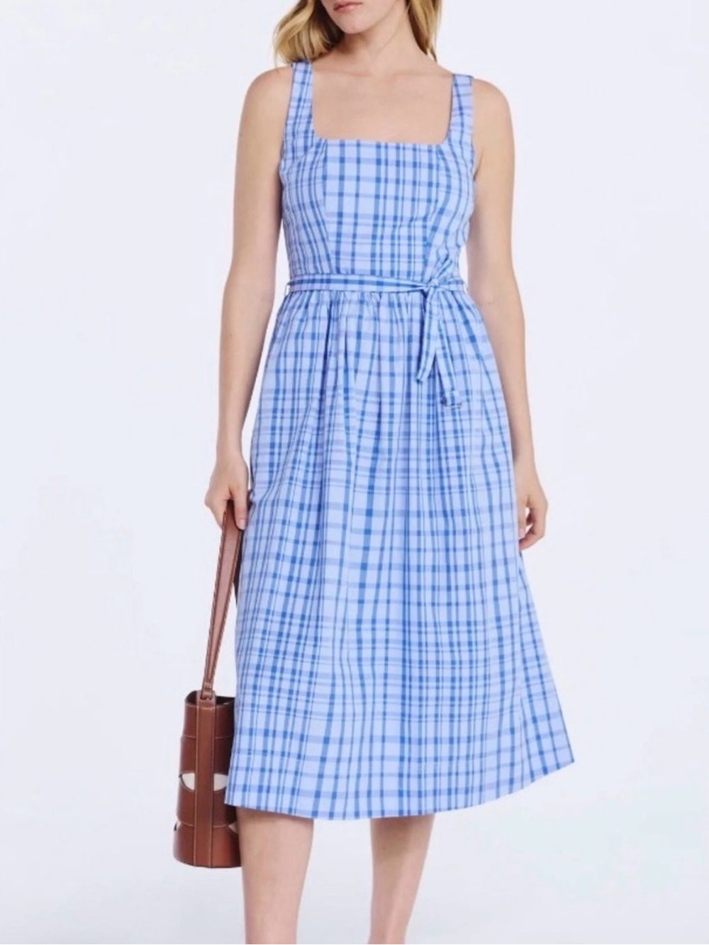 Free Assembly Light Blue Plaid Sundress